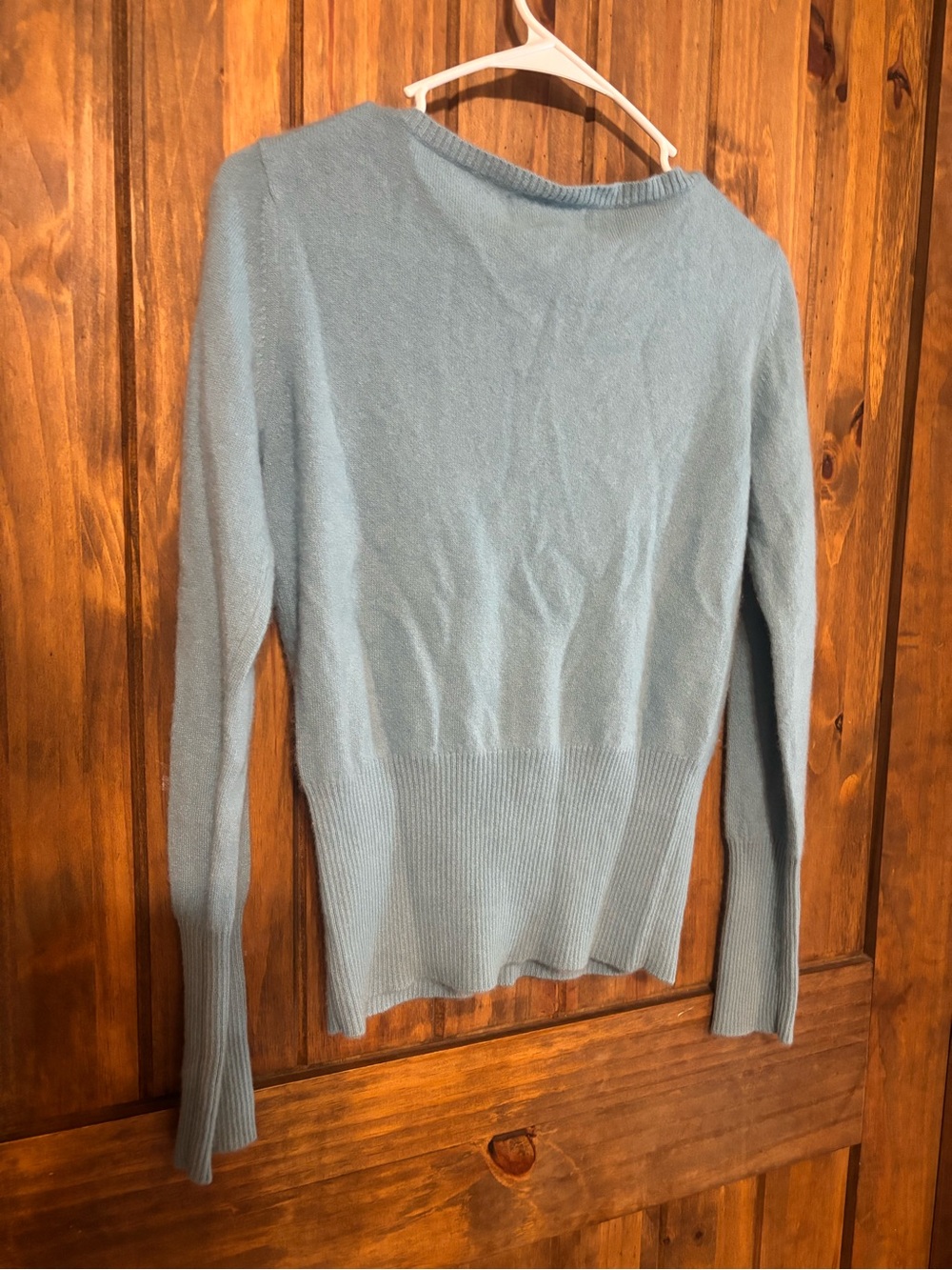 Vintage Bloomingdale’s 100% Cashmere Blue V Neck Knit Sweater Womens M Soft - Picture 6 of 10
